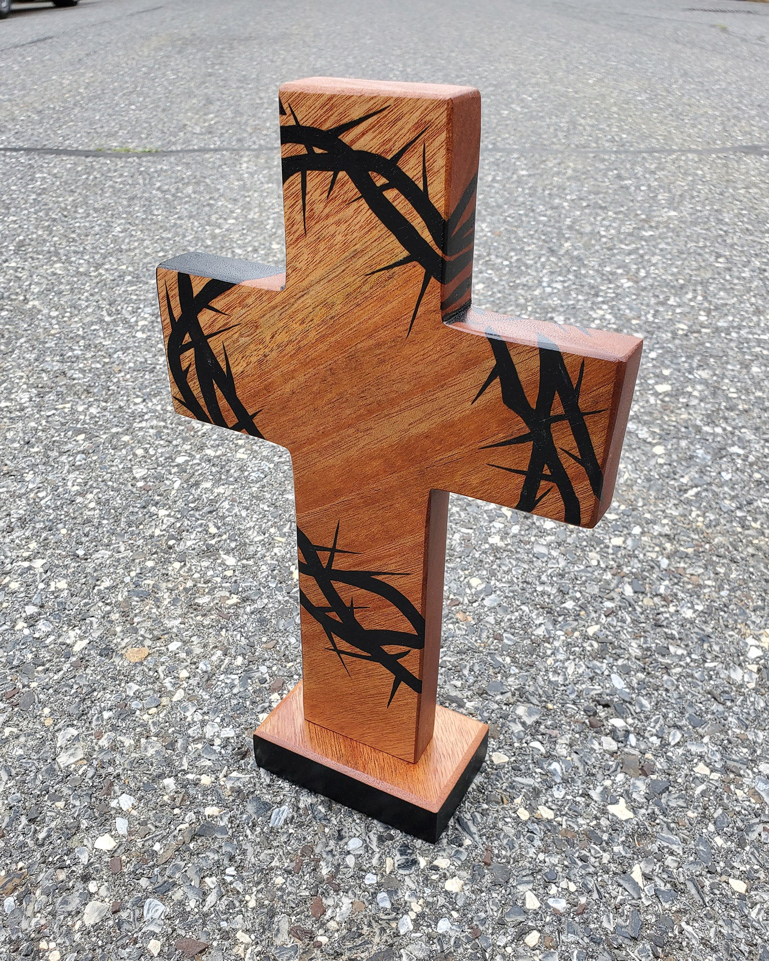 Wooden Cross, Cross, Red Mahogany With Rounded Edges, Stained Wood