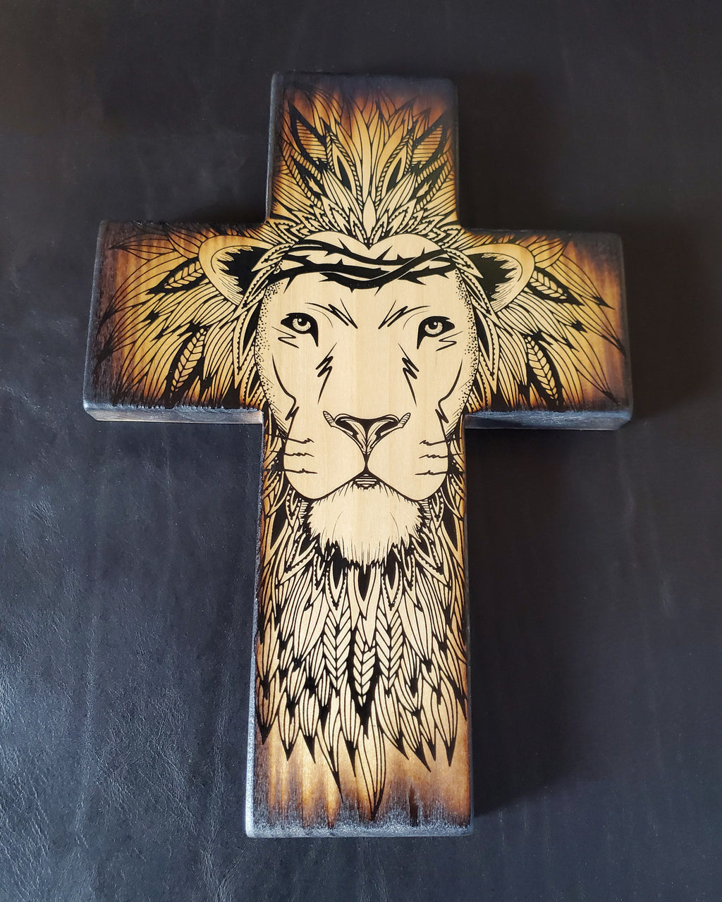 Lion of Judah Cross- Natural wood